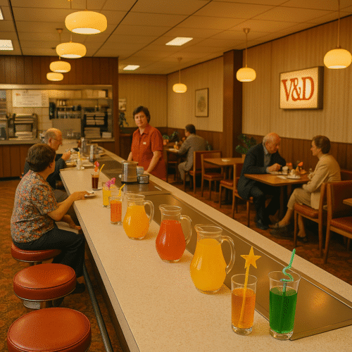 Ranja, de hakkenbar en stokbroodje kruidenkaas in de V&D